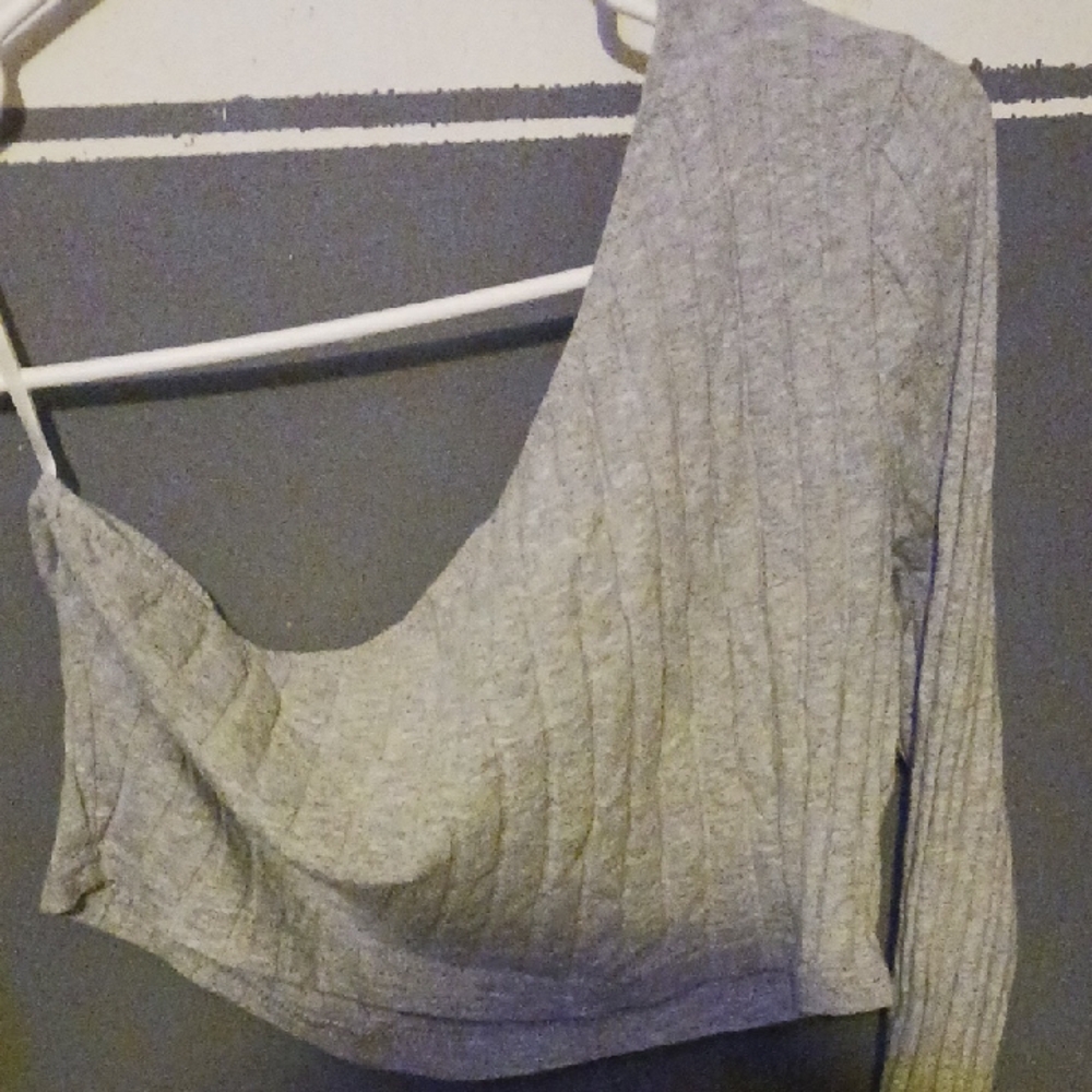 Shein Grey Ribbed One-Shoulder Crop Top